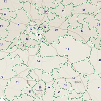 Belgi&euml; postcodekaart (2-cijferig)