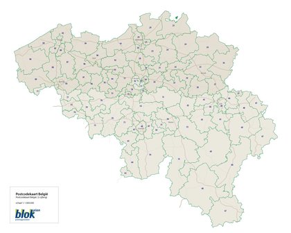 Belgi&euml; postcodekaart (2-cijferig)