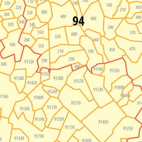 Postcodekaart van de regio Île-de-France