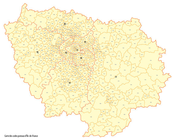 Postcodekaart van de regio Île-de-France