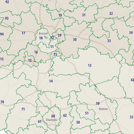 België postcodekaart (2-cijferig)