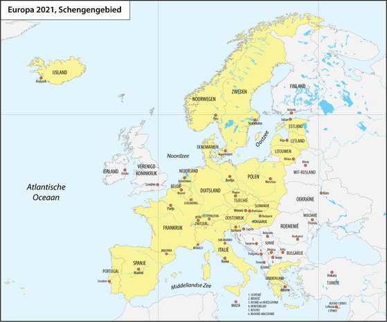 kaart van het Schengengebied