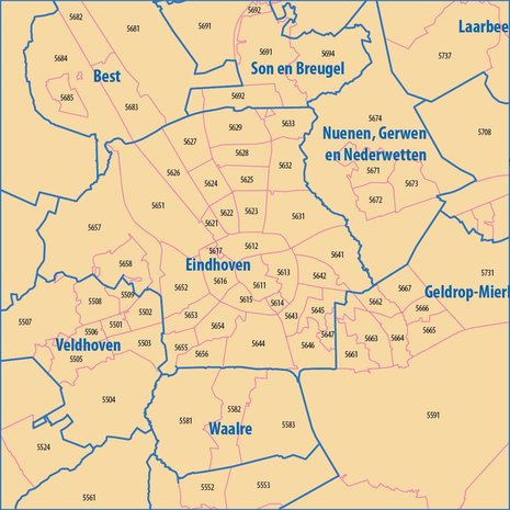 Digitale postcodekaart Noord-Brabant (4-cijferig)