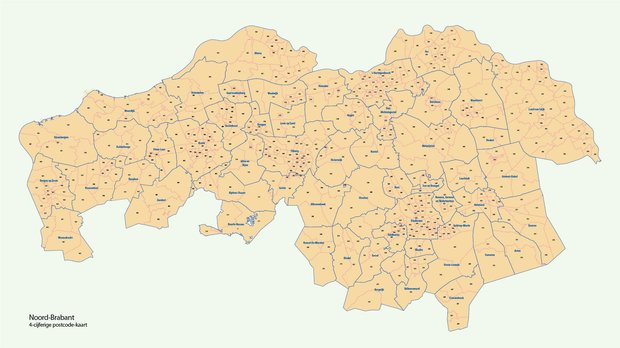 Digitale postcodekaart Noord-Brabant (4-cijferig)