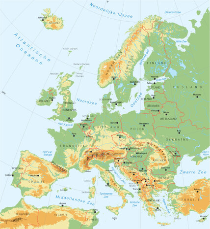 kaart van Europa (natuurkundig)