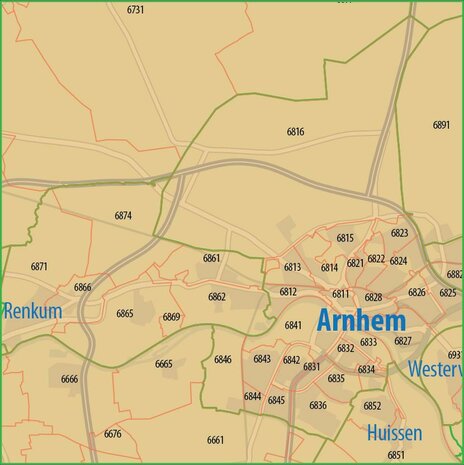 Digitale postcodekaart Gelderland (4-cijferig)