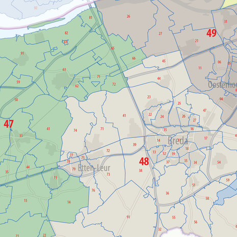 Digitale postcodekaart Noord-Brabant (4-cijferig en 2-cijferig)