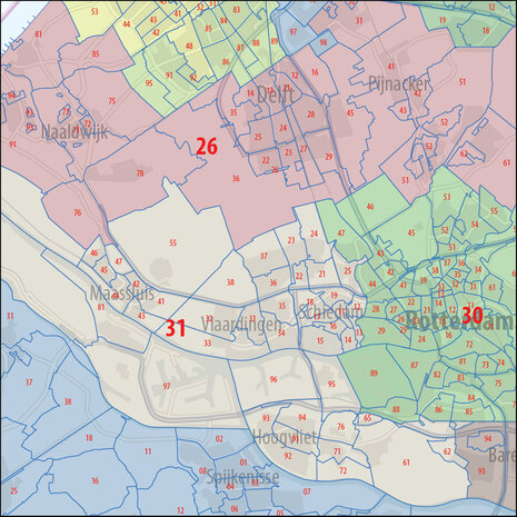 Digitale postcodekaart Zuid-Holland (4-cijferig)