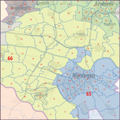 Digitale postcodekaart Gelderland (4-cijferig en 2-cijferig)