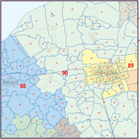 Digitale-postcodekaart Groningen, Friesland & Drenthe  (4-cijferig en 2-cijferig)