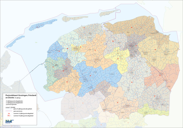 Digitale-postcodekaart Groningen, Friesland & Drenthe  (4-cijferig en 2-cijferig)