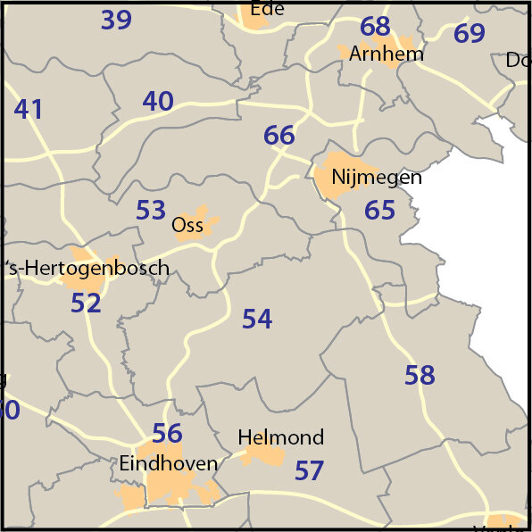 Een Postcode Overzichtelijke 2-cijferige postcodekaart van Nederland - kaart-plattegrond