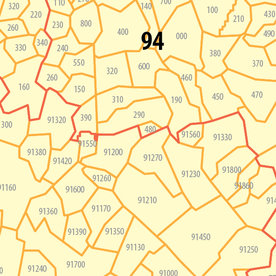 Postcodekaart van de regio Île-de-France